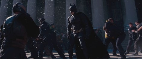 the dark knight rises bane batman stairs snow fight