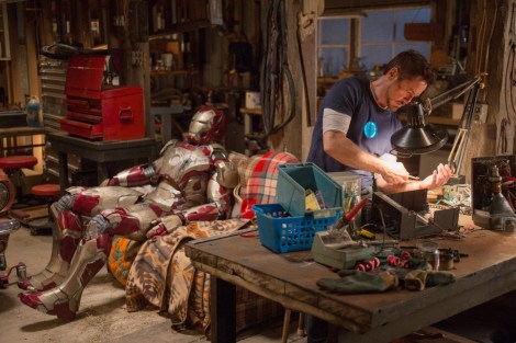 iron man 3 robert downey jr garage couch